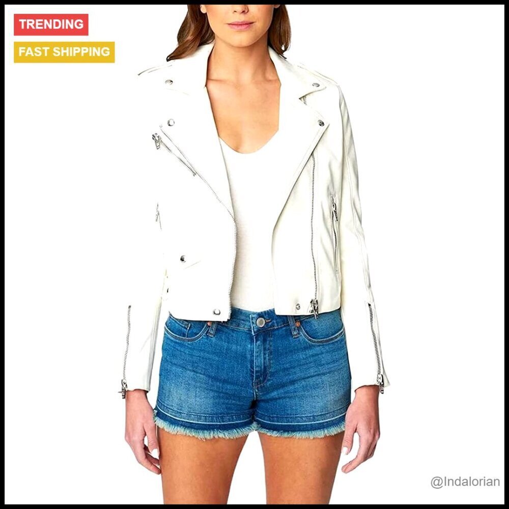 Faux Leather Moto Jacket Vegan Coat Long Sleeve Zipper Pockets